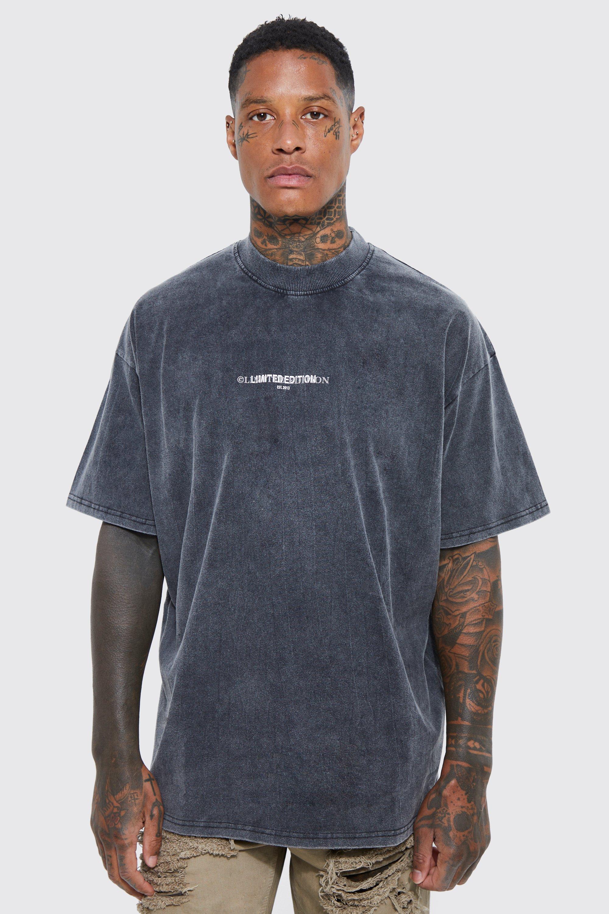 Mens Grey Oversized Washed Heavyweight Limited T-shirt, Grey